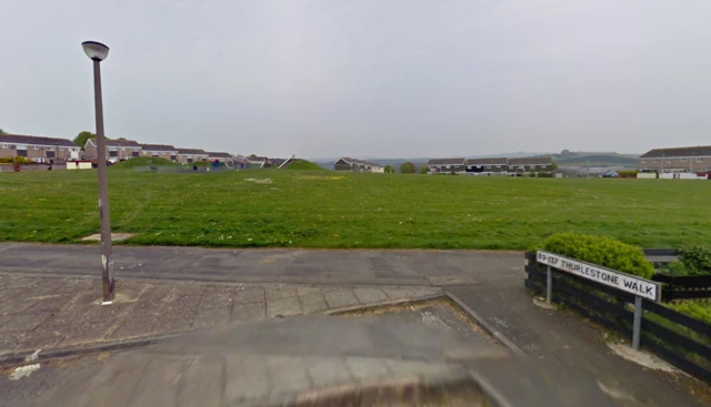 Play park flanked by houses