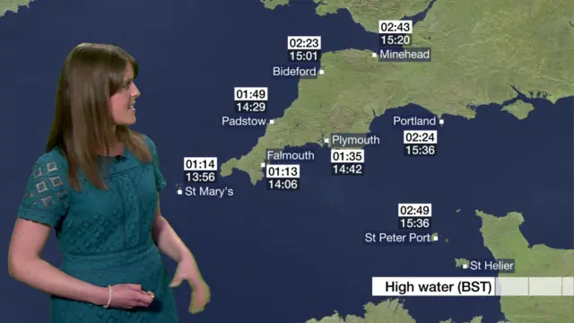 high tide times map for Devon and Cornwall