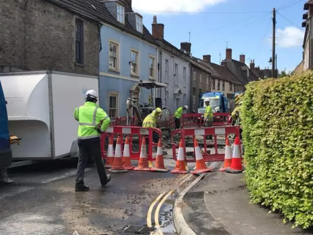 The damaged road in Bruton