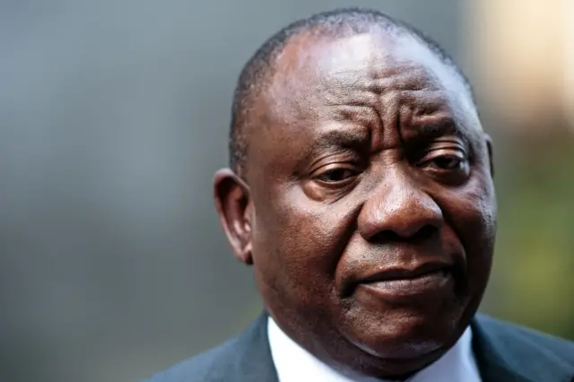 South Africa President Cyril Ramaphosa speaks to the media in Downing Street following a meeting with British Prime Minister Theresa May on April 17, 2018 in London, England