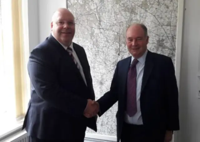 Warwickshire Police and Crime Commissioner Philip Seccombe (right) welcoming his new Deputy Rob Tromans