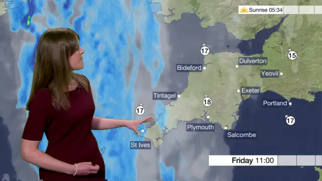 weather map for Devon and Cornwall