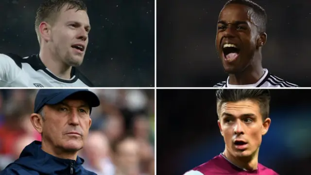 Matej Vydra (top left), Ryan Sessegnon, Tony Pulis and Jack Grealish (bottom right)