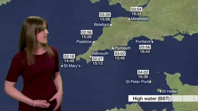 high tide times map for Devon and Cornwall