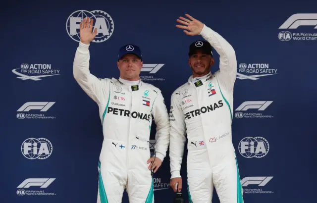 Mercedes' Valtteri Bottas and Lewis Hamilton