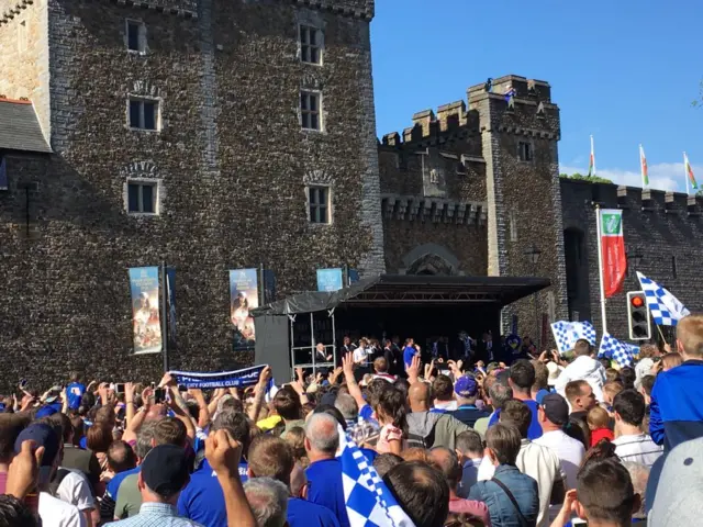 Cardiff City fans at the castle