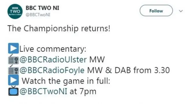 Details of BBC NI coverage of Donegal v Cavan