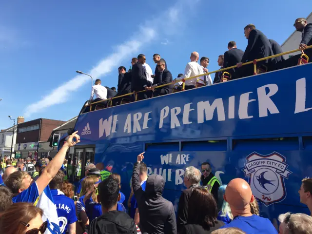 Cardiff City bus making its way through Canton