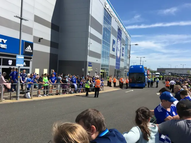 Open top bus outside the stadium