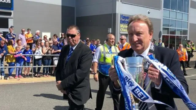 Neil Warnock outside Cardiff City Stadium