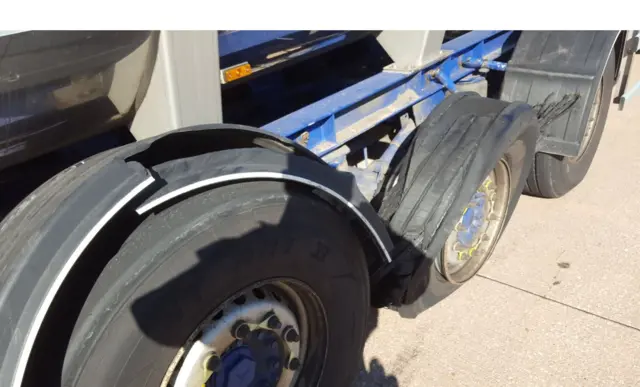 Blown-out lorry tyre