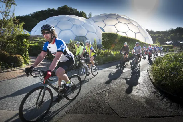 Cyclists at the Eden Project