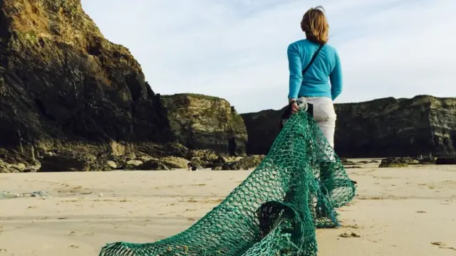 Woman with fishing net