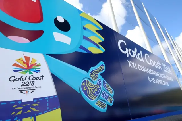 large sign at Oxenford Studios ahead of the 2018 Commonwealth Games on April 3, 2018 in Gold Coast, Australia.