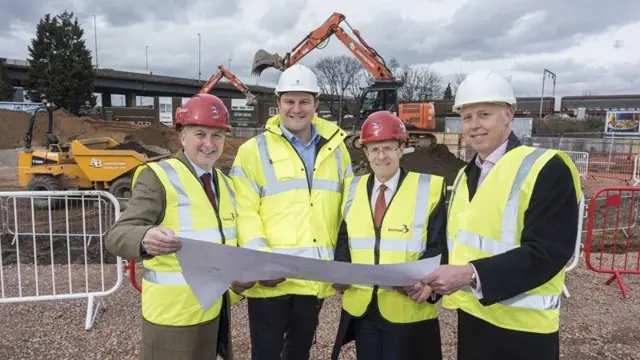 Councillor Ian Ward, left, Jon Robinson of Barberry Developments, Mayor of the West Midlands Andy Street, and Nick Oakley of Finance Birmingham