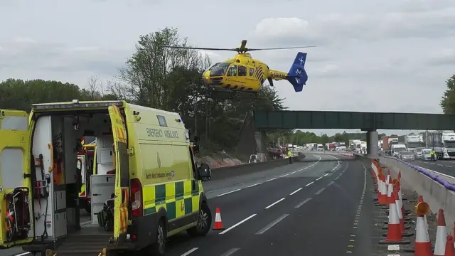 Air ambulance hovers over M6