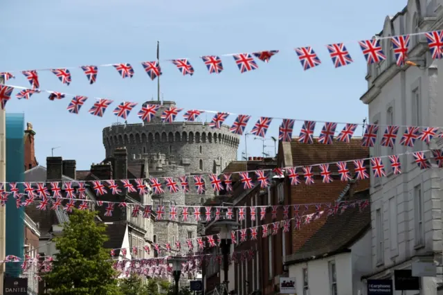 Union flags across buildings in Windsor