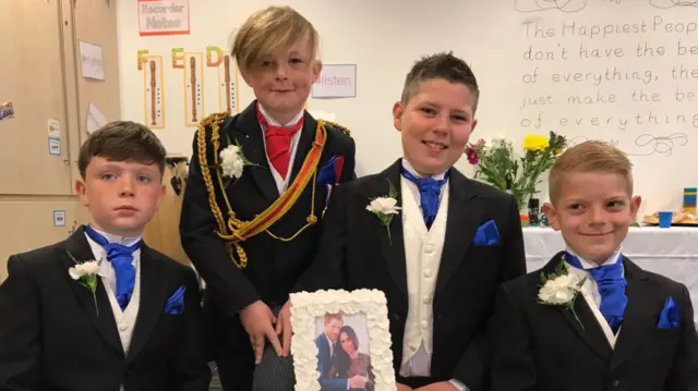 Pupils at Flakefleet Primary dressed as Prince Harry and ushers