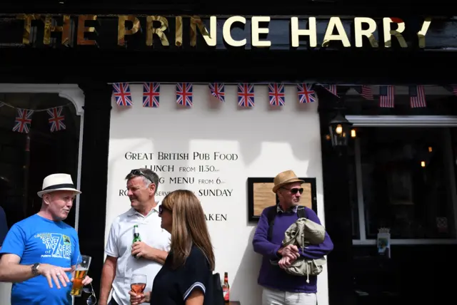 People outside the Prince Harry pub in Windsor