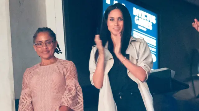 Doria Ragland (left) with Meghan Markle at the Invictus Games in 2017