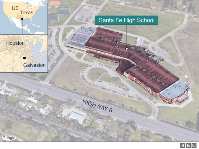 A map showing the location of the Santa Fe High School