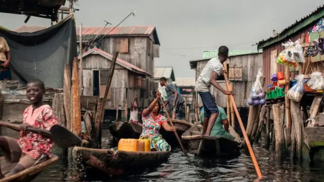 campaigners in Lagos, Nigeria, were protesting on the first anniversary of the forced eviction of the Otodo Gbame community - a waterfront community like this one.