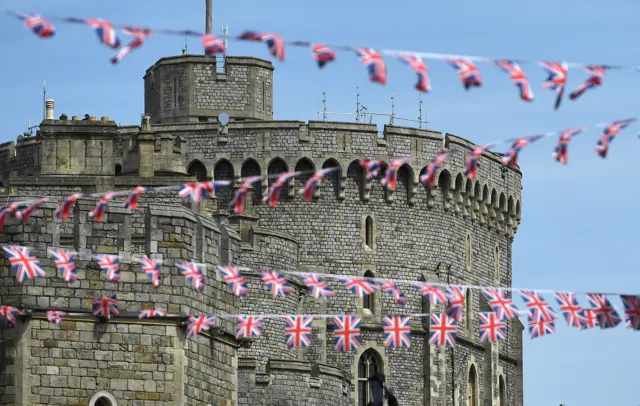 Bunting in the street with a view of the castle