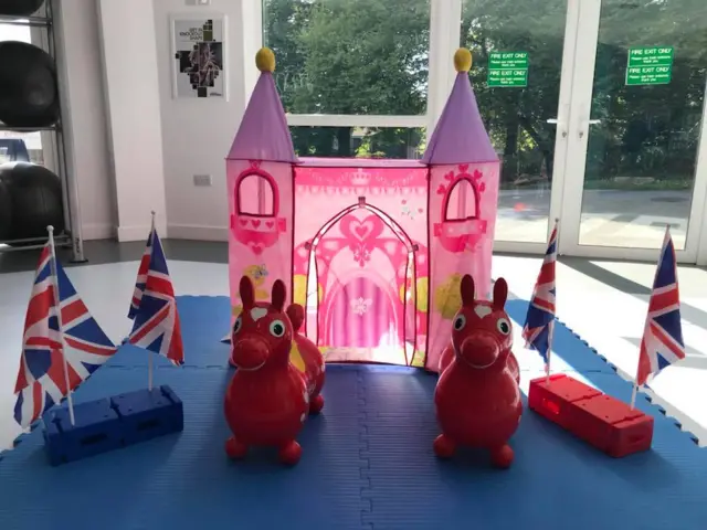 Castle tent and ride-on horses