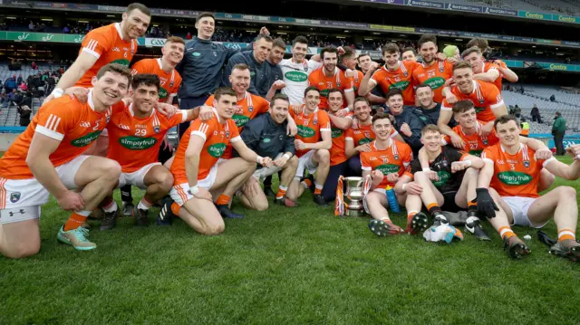 Armagh celebrate their victory over Fermanagh in the Division Three  final at Croke Park