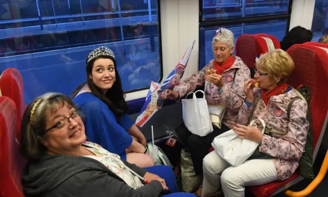 Passengers on the first train from Waterloo to Windsor