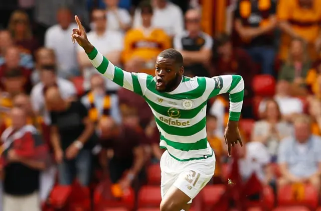 Olivier Ntcham celebrates scoring for Celtic