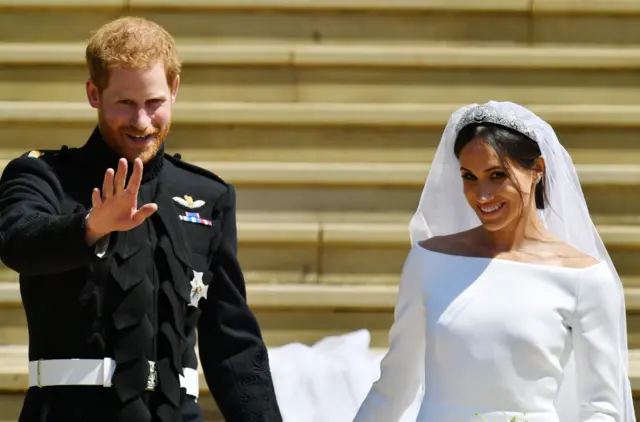 Prince Harry and Meghan Markle leaving St George's Chapel