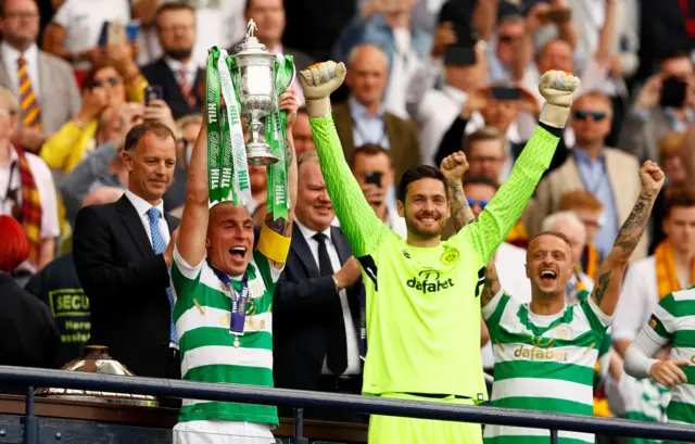 Celtic captain Scott Brown lifts the Scottish Cup at Hampden