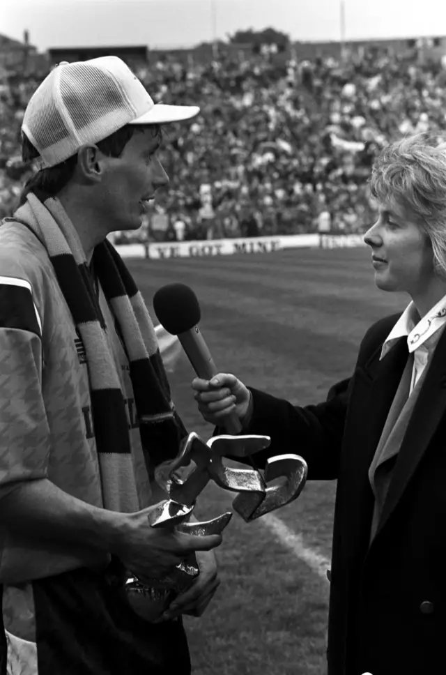 Motherwell captain Tom Boyd is interviewed by BBC reporter Hazel Irvine