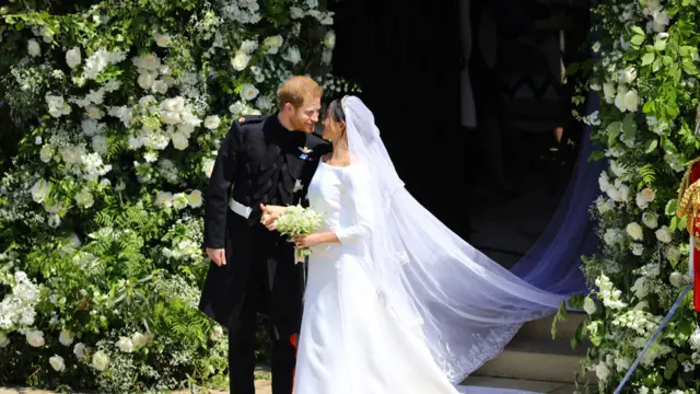 Harry and Meghan leaving the chapel