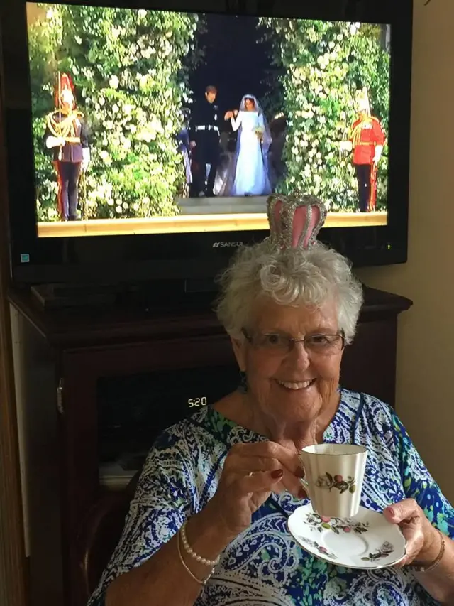 Sylvia Young watching the royal wedding in Florida, US