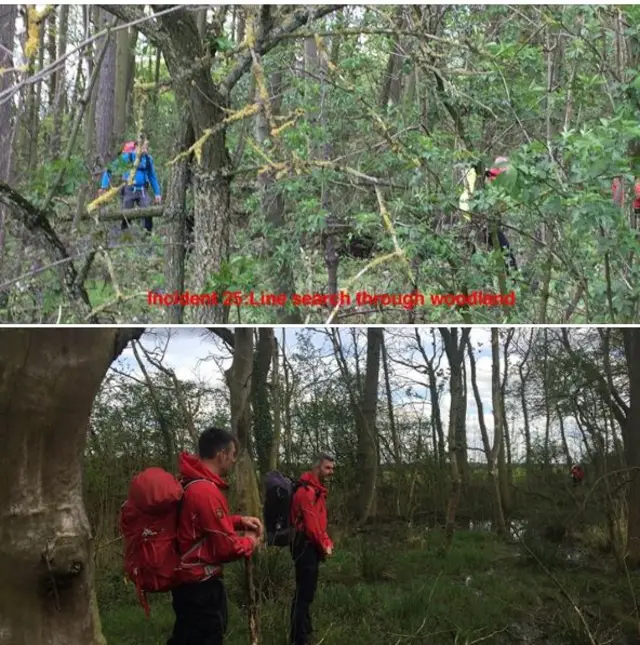 16 members of the Mountain Rescue Team searched woods around Thirsk