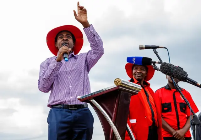 President of Zimbabwe's main opposition Movement for Democratic Change Tsvangirai (MDCT) party Nelson Chamisa delivers a speech during a worker's day rally hosted by the Zimbabwe Congress of Trade Unions (ZCTU) at Dzivarasekwa Stadium in Harare on May 1, 2018