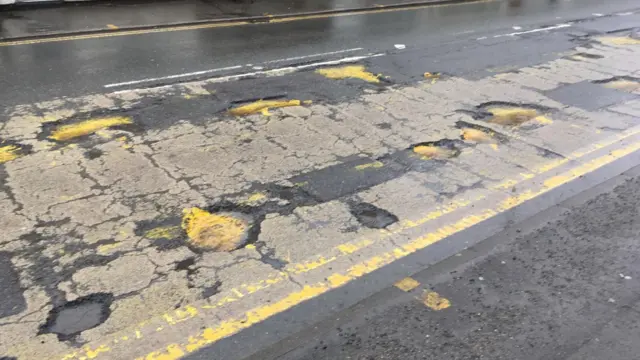 Series of potholes on Victoria Road, Fenton