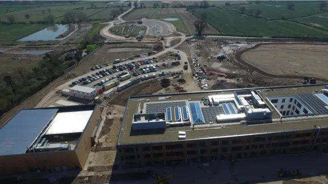 The new school under construction looking towards rest of Branston Locks site