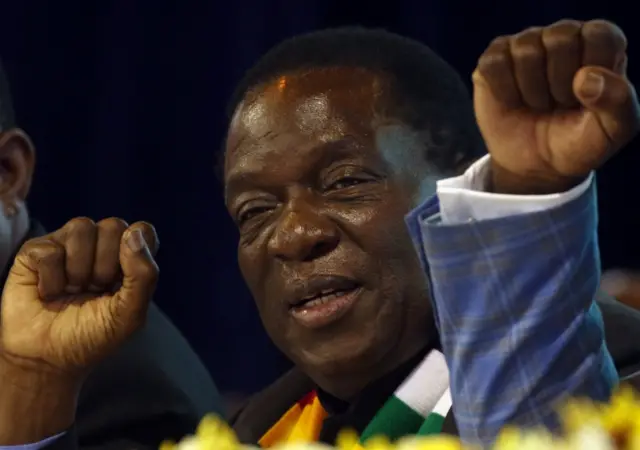 Zimbabwean President Emmerson Mnangagwa attends a meeting with liberation war veterans in Harare, Zimbabwe, May 11, 2018