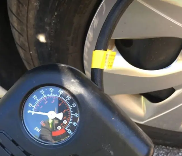 Flat tyre on police car