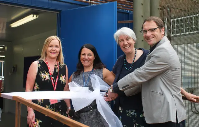 From left to right: Sally Orlopp (Centrepoint’s Director of People, Skills and Employability), Angie Petit (Governor of HMP Kirklevington Grange), Helen Attewell (CEO of Nepacs) and Michael Glenn (Head of Skills Development at Centrepoint)