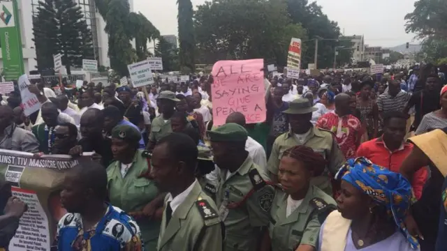 Christians demonstrating in Abuja, Nigeria