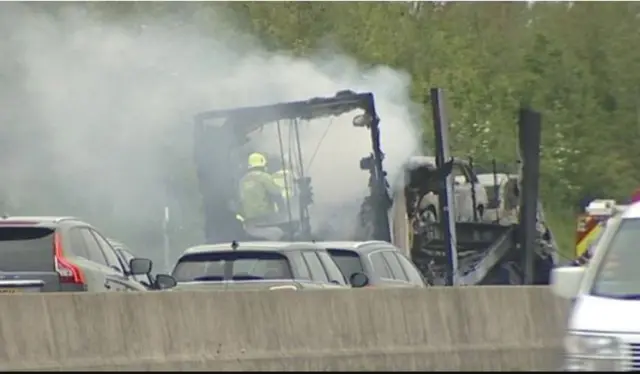 Both lorries burst into flames