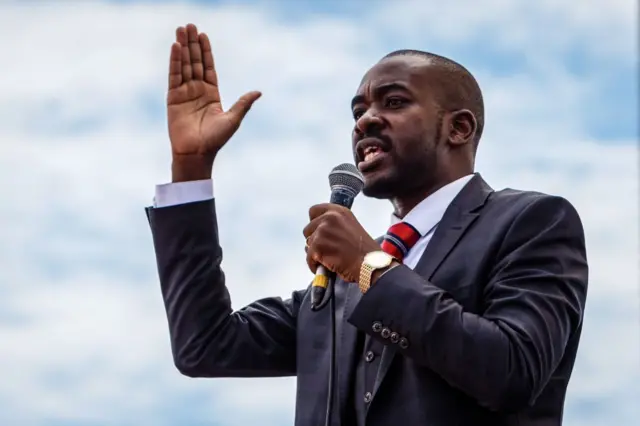 Nelson Chamisa, gives a speech on February 19, 2018, at Freedom Square in Harare