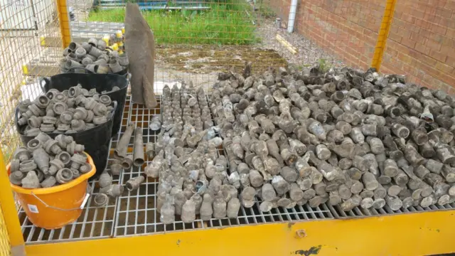 A mortar among building site waste