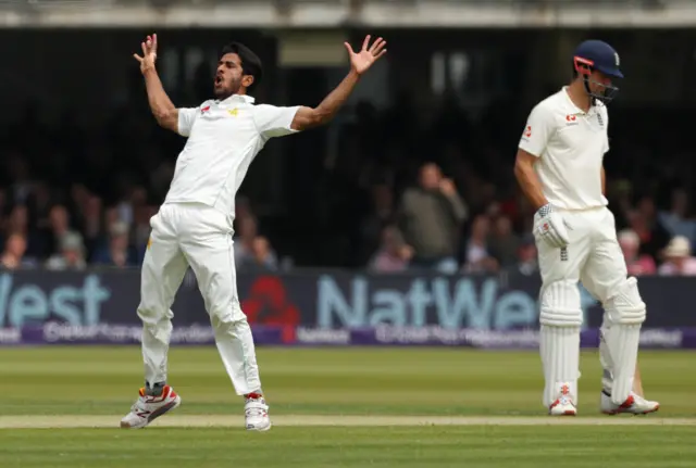 Hasan Ali celebrates dismissing Dawid Malan