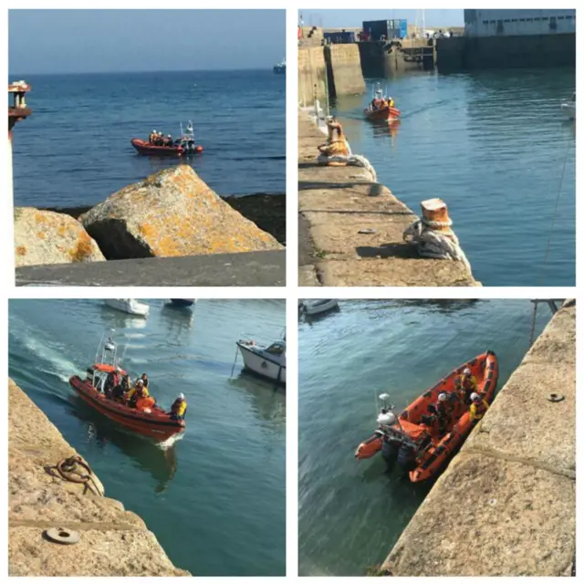 montage of images showing lifeboat rescue