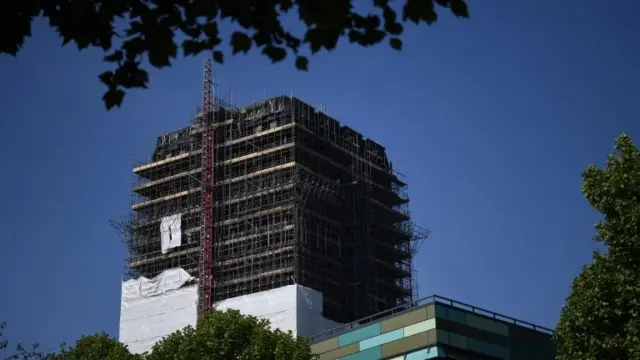 The remains of the Grenfell tower in London